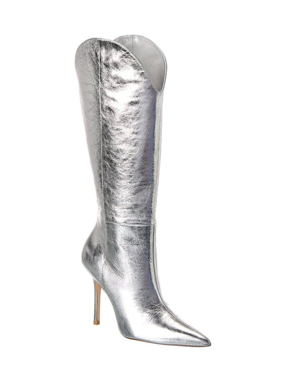 $900 STUART WEITZMAN OUTRIDER STILETTO POINTY LEATHER BOOT SILVER 10 B (PD29)